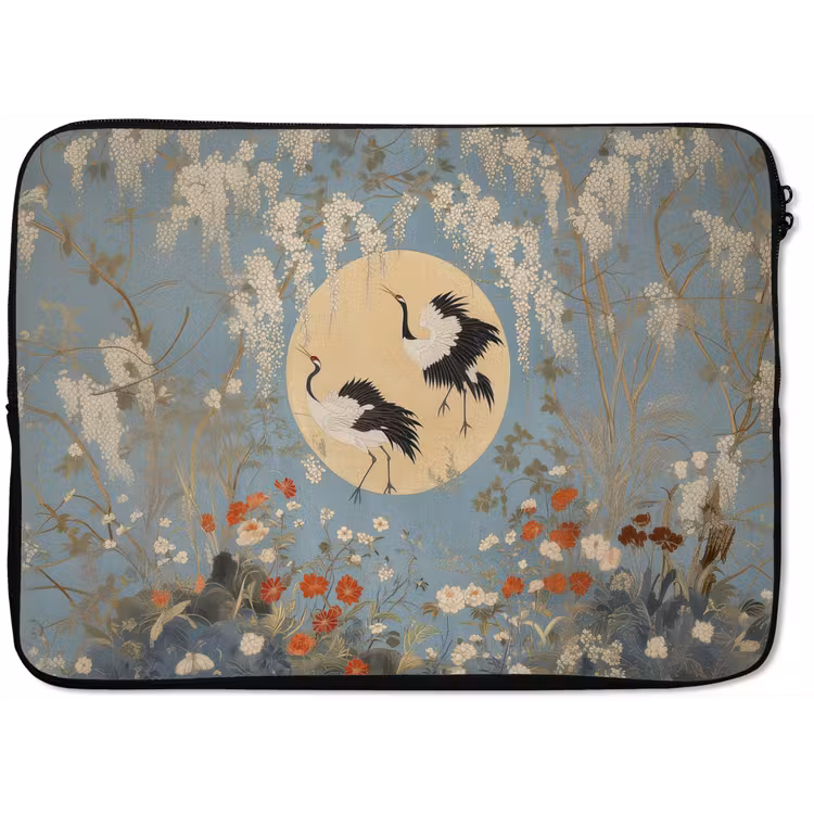 Laptop hülle - Kraniche - Mond - Blumen - Blau — 1