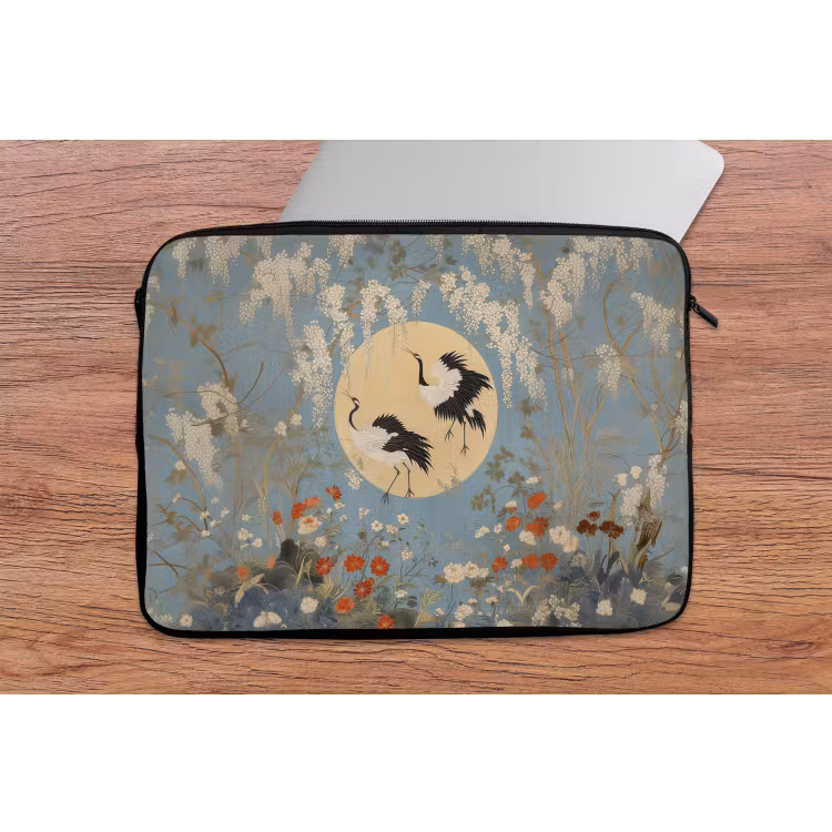 Laptop hülle - Kraniche - Mond - Blumen - Blau — 2