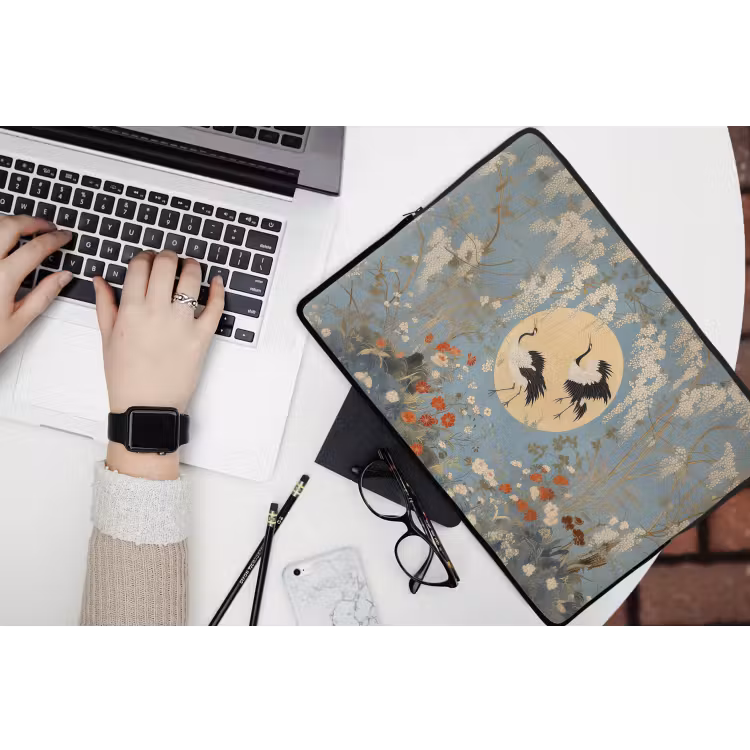 Laptop hülle - Kraniche - Mond - Blumen - Blau — 3