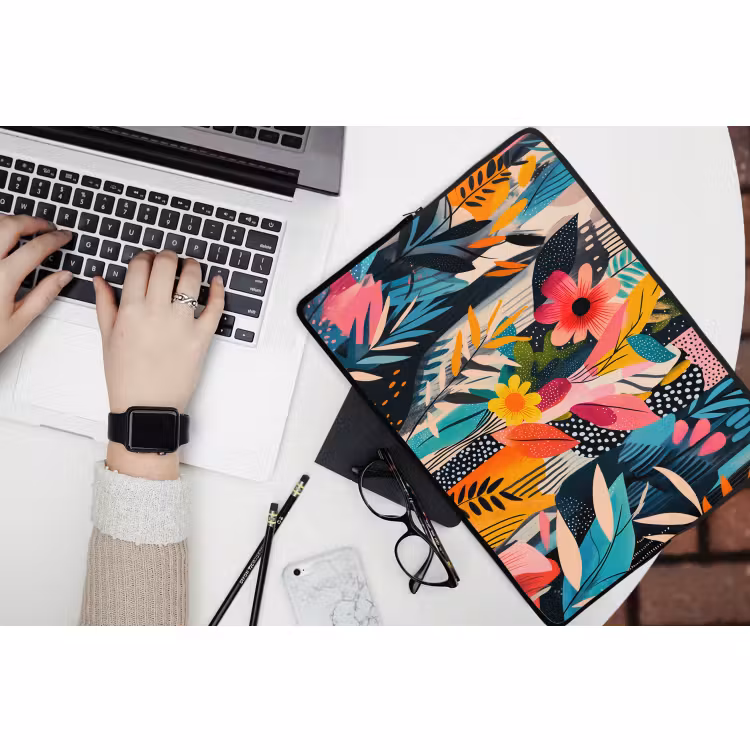 Laptop hülle - Gemälde - Abstrakt - Blumen - Rosa — 3