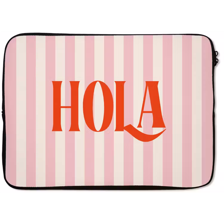 Laptop hülle - Hola - Zitat - Streifen - Pastell - Rosa - Rot - Weiß — 1