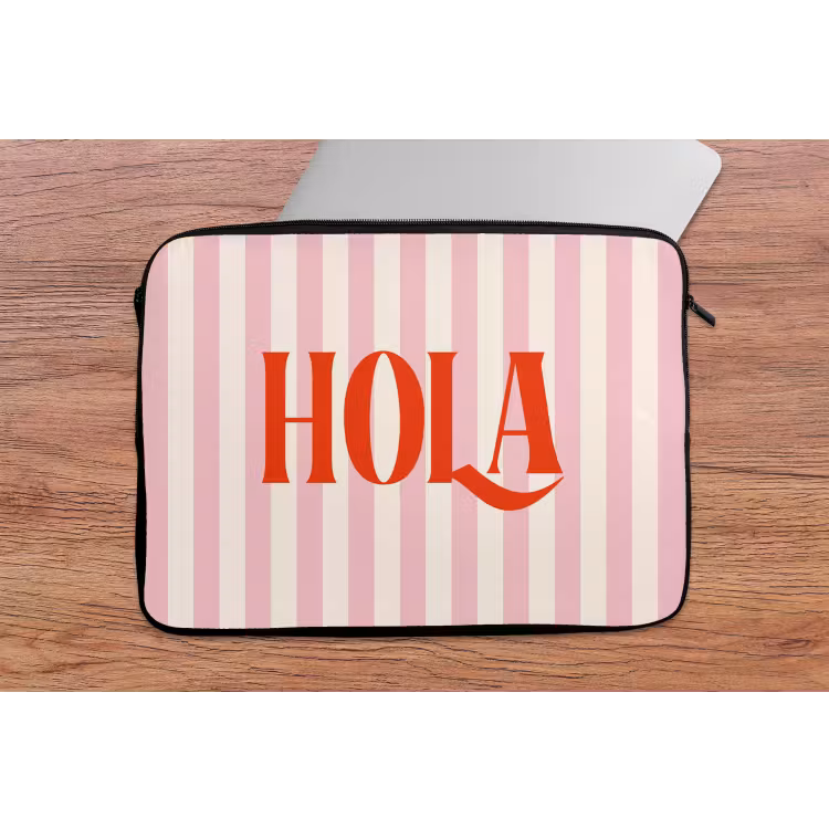 Laptop hülle - Hola - Zitat - Streifen - Pastell - Rosa - Rot - Weiß — 2