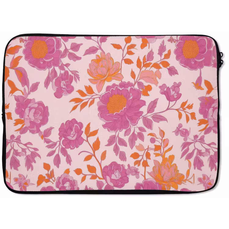 Laptop hülle - Florales Muster - Rosa - Orange - Blumen — 1