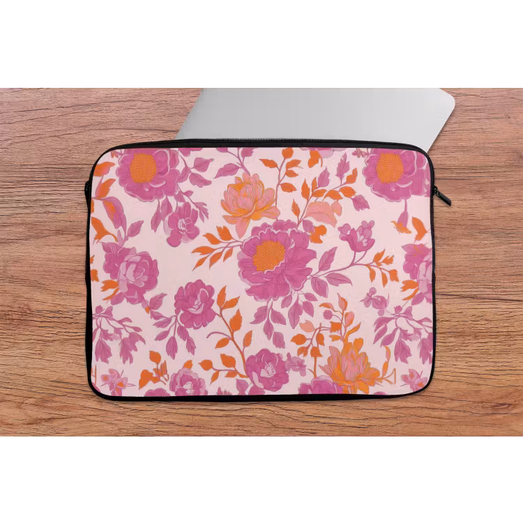 Laptop hülle - Florales Muster - Rosa - Orange - Blumen — 2