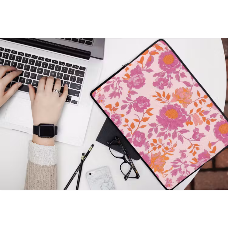 Laptop hülle - Florales Muster - Rosa - Orange - Blumen — 3