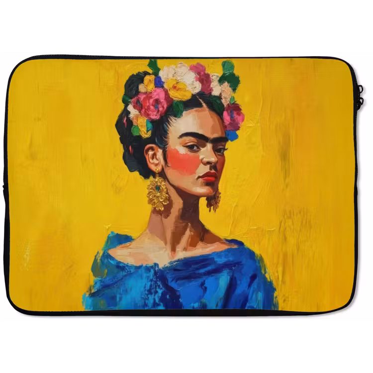 Laptop hülle - Frida Kahlo - Frau - Gelb - Blau - Blumen — 1