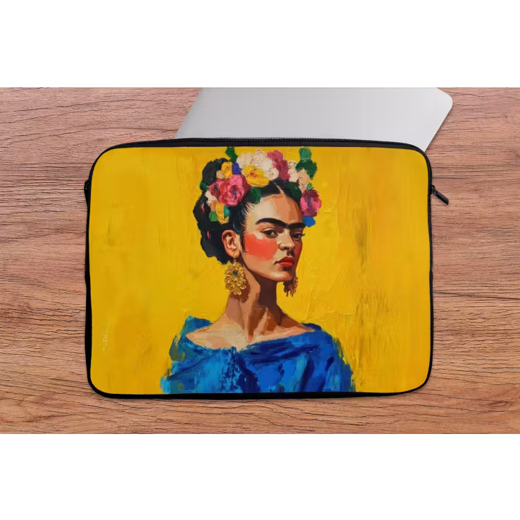 Laptop hülle - Frida Kahlo - Frau - Gelb - Blau - Blumen — 2