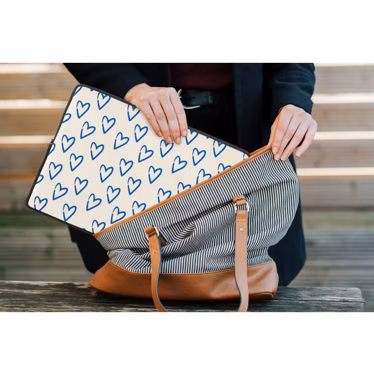 Laptop hülle - Herzmuster - Blau - Beige - Liebe — 4