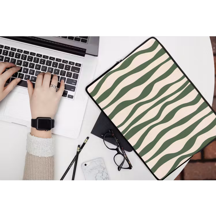 Laptop hülle - Wellenlinien - Beige - Grün - Streifen - Abstrakt — 3