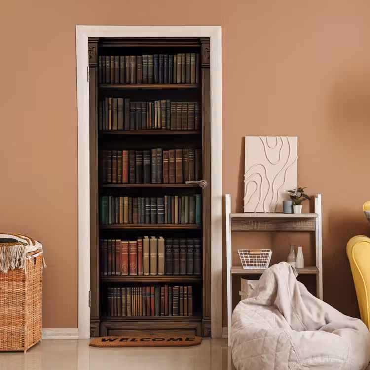 Türtapete - Bücherregal - Vintage - Braun — 2