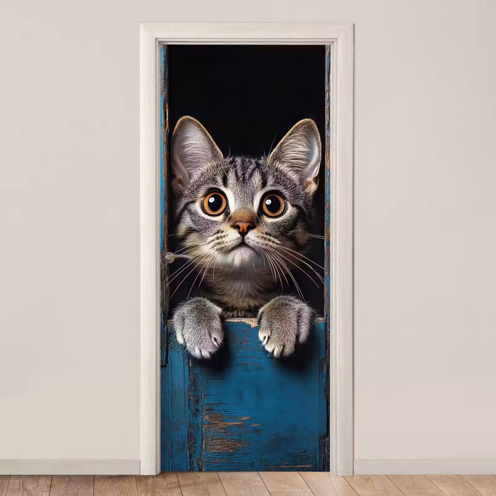Türtapete - Katze - Durchsichtig - Holz - Tiere - Blau — 1