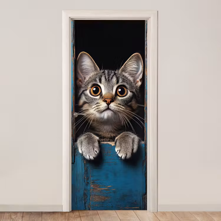 Türtapete - Katze - Durchsichtig - Holz - Tiere - Blau — 1