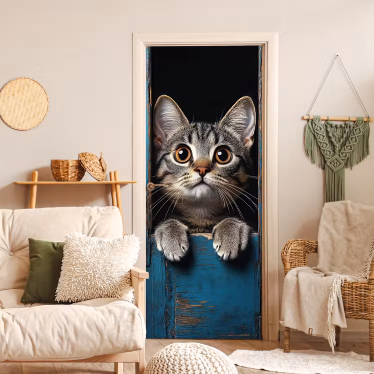 Türtapete - Katze - Durchsichtig - Holz - Tiere - Blau — 3