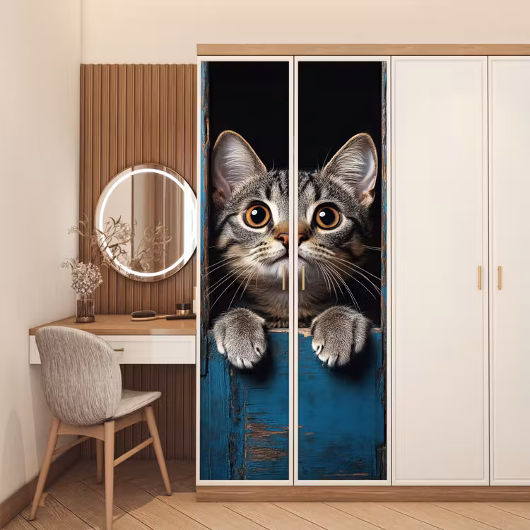 Türtapete - Katze - Durchsichtig - Holz - Tiere - Blau — 4