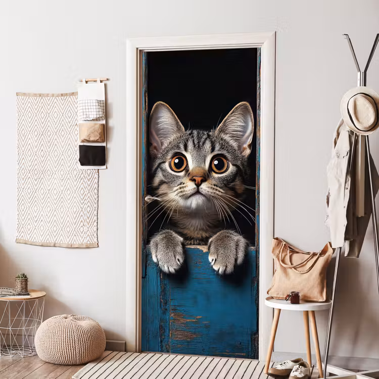 Türtapete - Katze - Durchsichtig - Holz - Tiere - Blau — 7