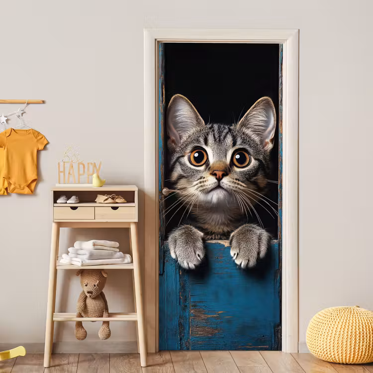 Türtapete - Katze - Durchsichtig - Holz - Tiere - Blau — 8