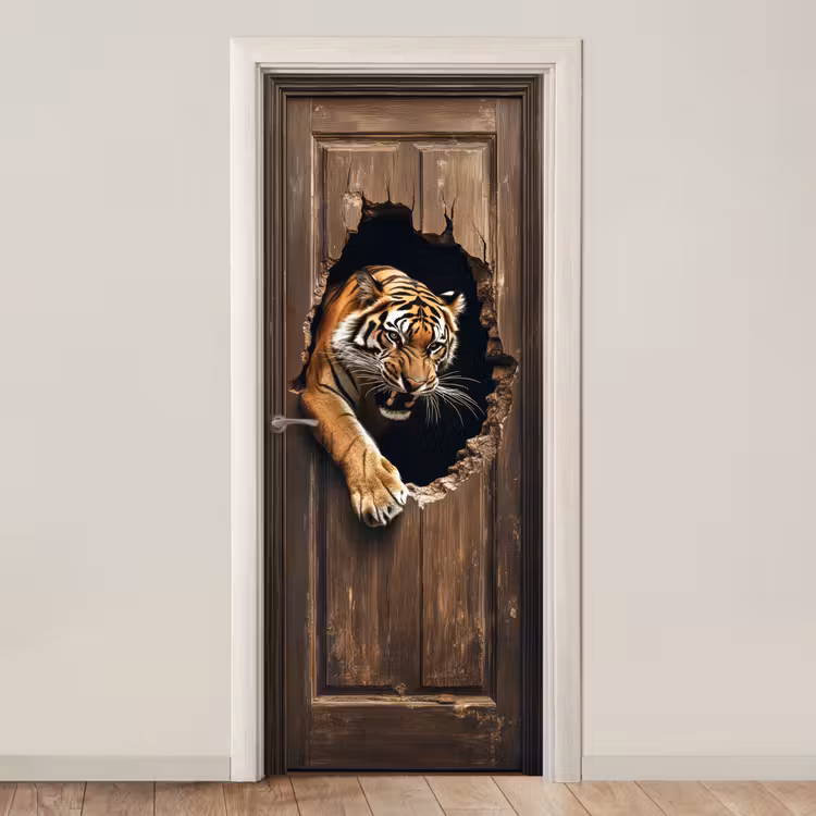 Türtapete - Tiger - Durchsichtig - Tür - Holz - Tiere — 1