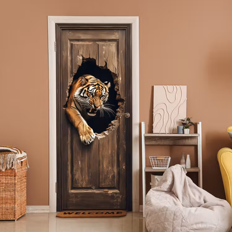 Türtapete - Tiger - Durchsichtig - Tür - Holz - Tiere — 2