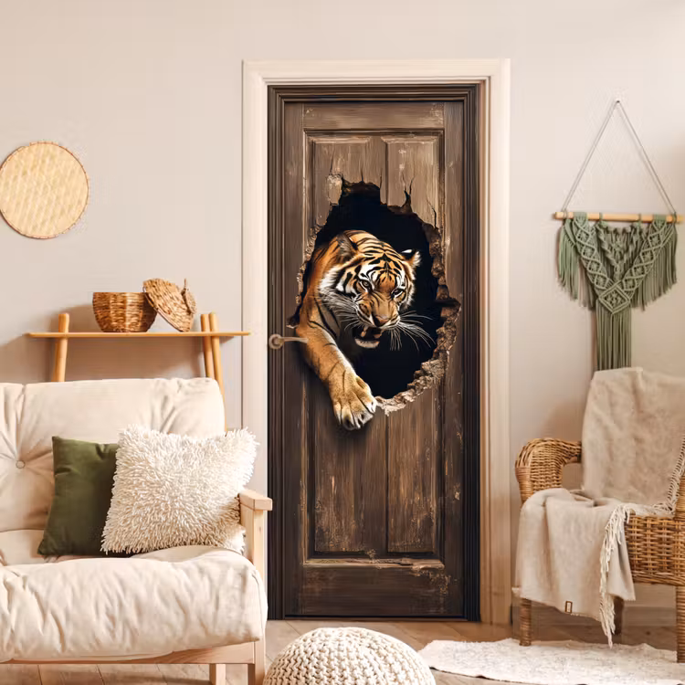 Türtapete - Tiger - Durchsichtig - Tür - Holz - Tiere — 3