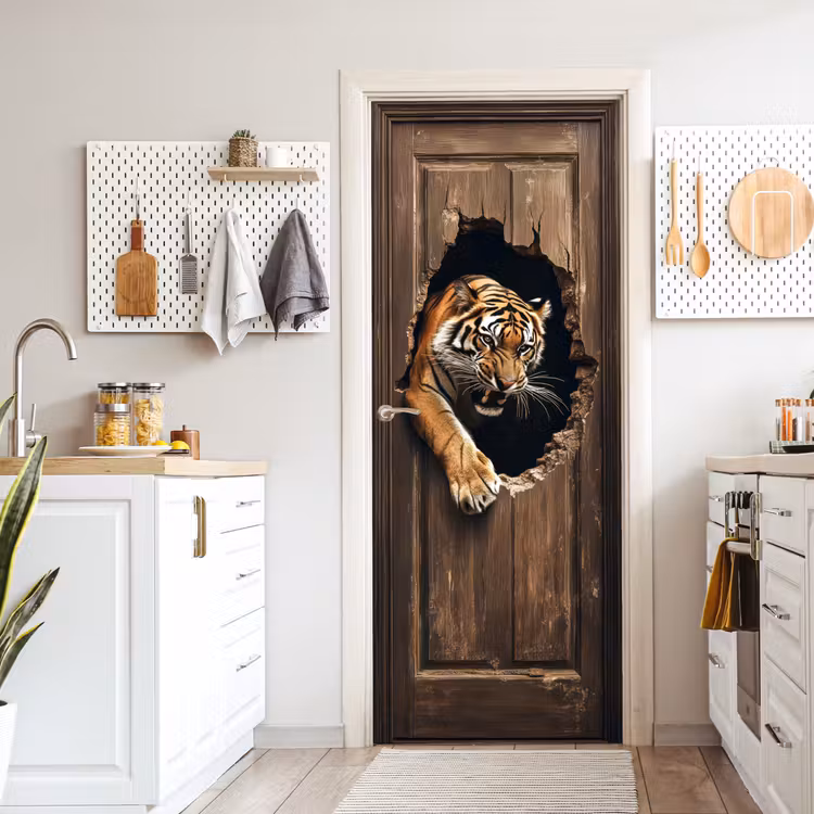 Türtapete - Tiger - Durchsichtig - Tür - Holz - Tiere — 6