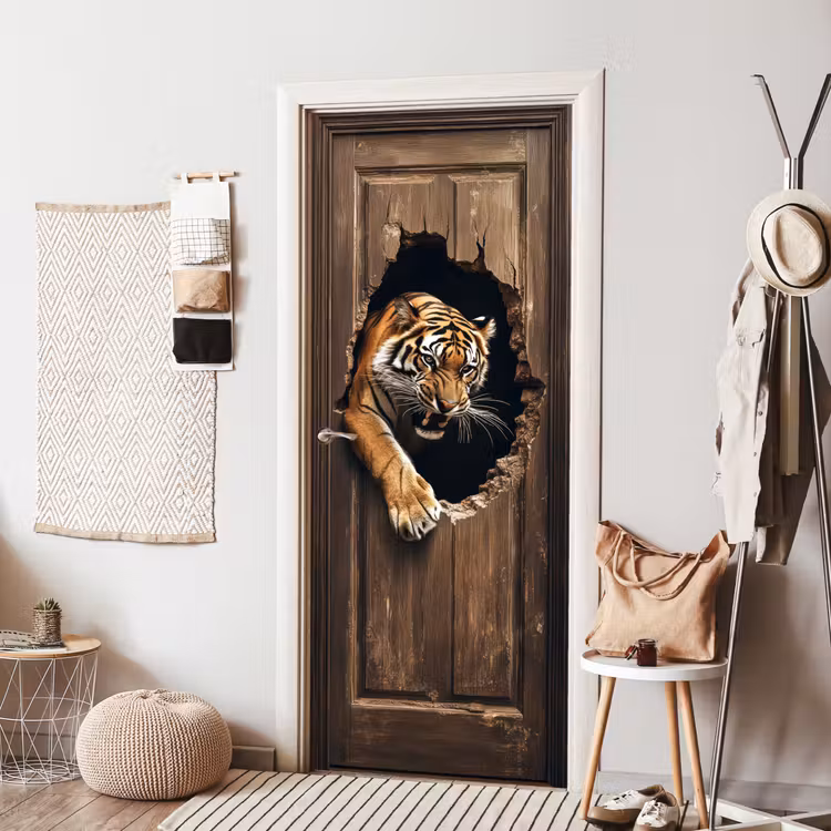 Türtapete - Tiger - Durchsichtig - Tür - Holz - Tiere — 7
