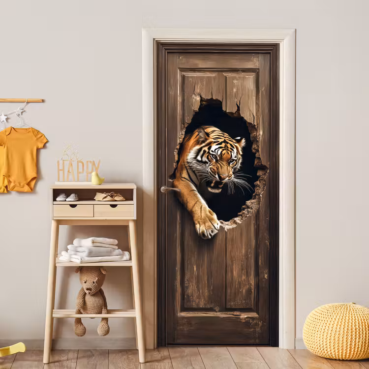 Türtapete - Tiger - Durchsichtig - Tür - Holz - Tiere — 8