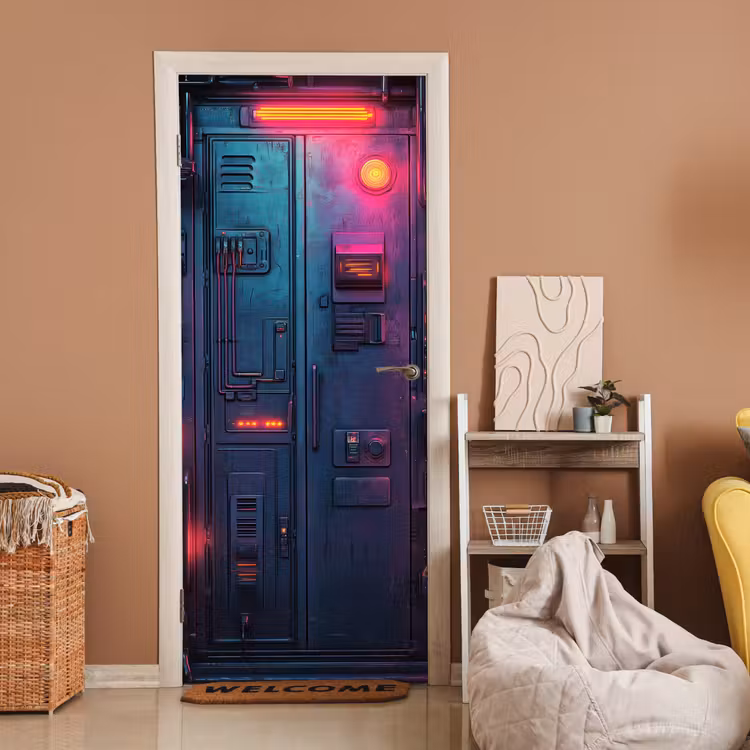 Türtapete - Tür - Futuristisch - Blau - Rosa - Neon — 2