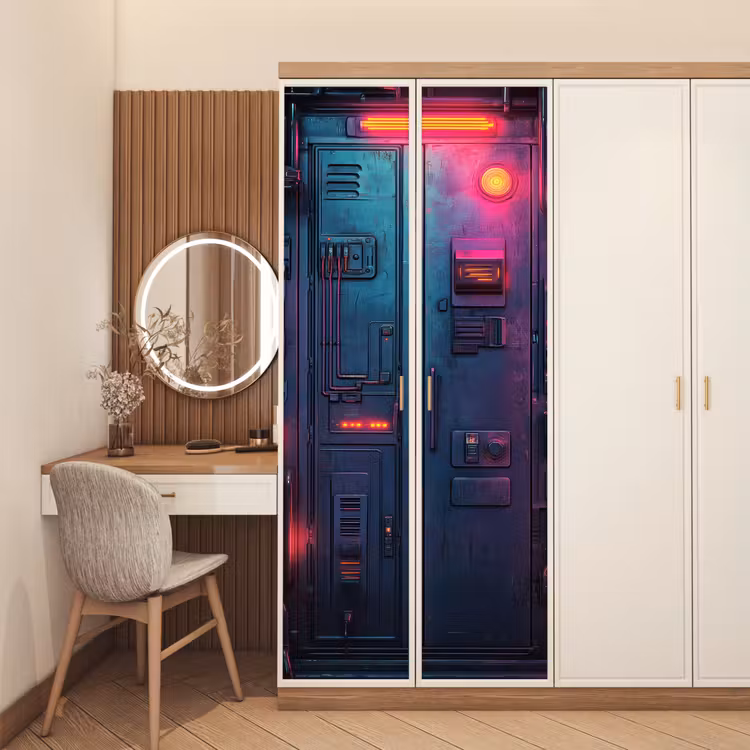 Türtapete - Tür - Futuristisch - Blau - Rosa - Neon — 4