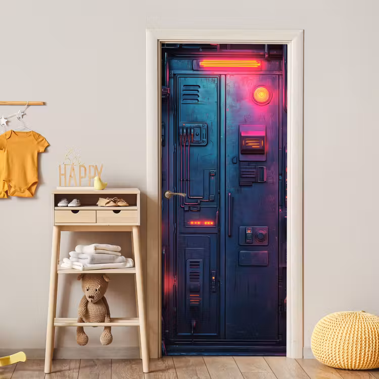 Türtapete - Tür - Futuristisch - Blau - Rosa - Neon — 8