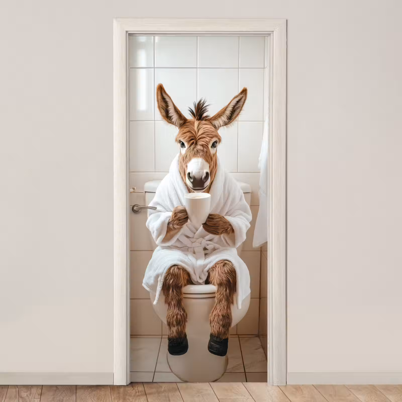 Türtapete - Esel - WC - Lustig - Bademantel - Tier — 1