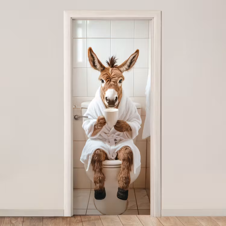 Türtapete - Esel - WC - Lustig - Bademantel - Tier — 1