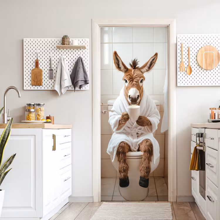Türtapete - Esel - WC - Lustig - Bademantel - Tier — 6