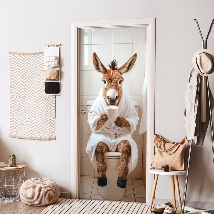 Türtapete - Esel - WC - Lustig - Bademantel - Tier — 7