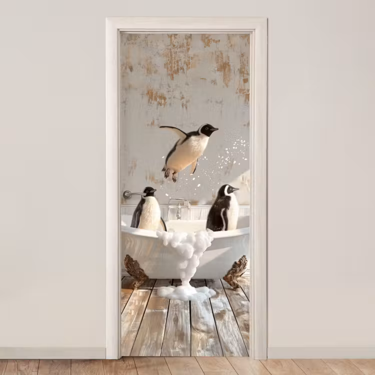 Türtapete - Vintage - Pinguin - Badewanne - Schaumstoff — 1