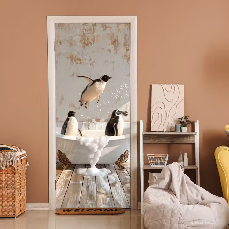 Türtapete - Vintage - Pinguin - Badewanne - Schaumstoff — 2