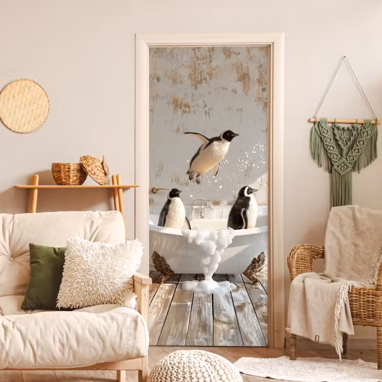 Türtapete - Vintage - Pinguin - Badewanne - Schaumstoff — 3