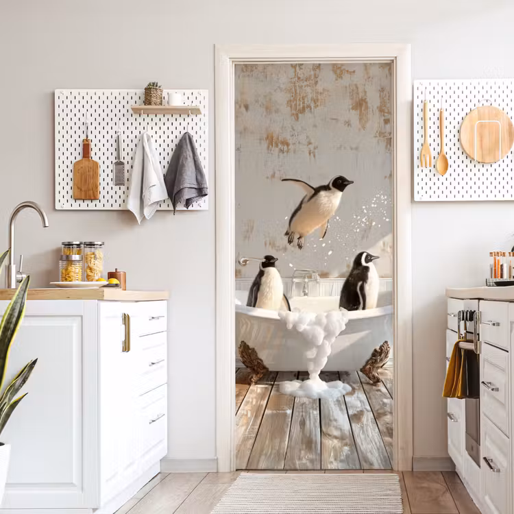Türtapete - Vintage - Pinguin - Badewanne - Schaumstoff — 6