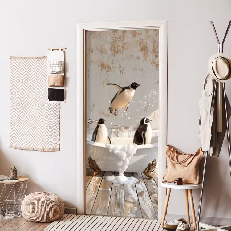 Türtapete - Vintage - Pinguin - Badewanne - Schaumstoff — 7