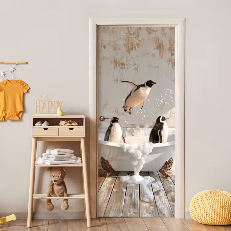 Türtapete - Vintage - Pinguin - Badewanne - Schaumstoff — 8