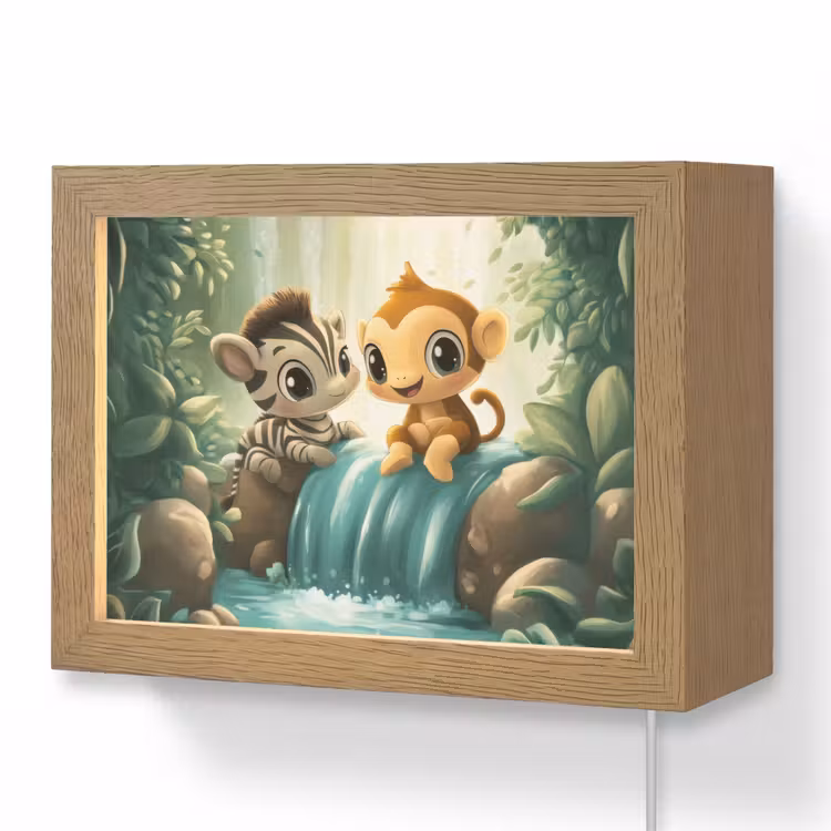 Lightbox - Wandlampe - Kinderzimmer - Zebra - Affe - Cartoon - Wasserfall — 1