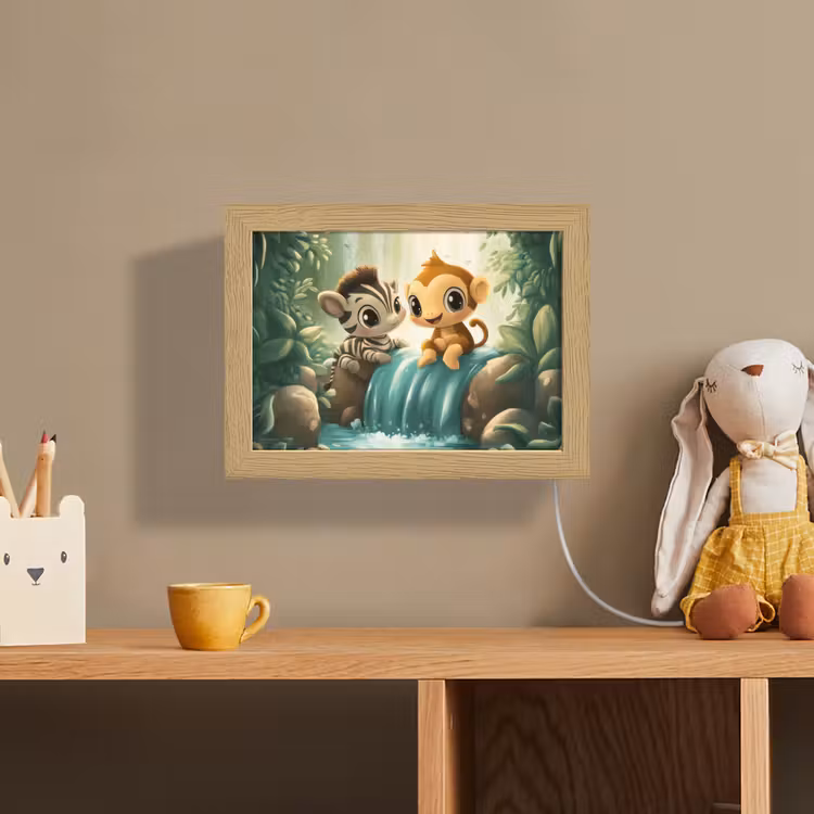 Lightbox - Wandlampe - Kinderzimmer - Zebra - Affe - Cartoon - Wasserfall — 3
