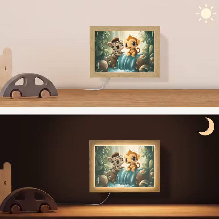 Lightbox - Wandlampe - Kinderzimmer - Zebra - Affe - Cartoon - Wasserfall — 4
