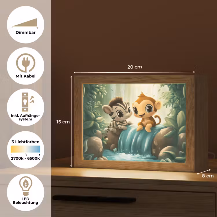 Lightbox - Wandlampe - Kinderzimmer - Zebra - Affe - Cartoon - Wasserfall — 8