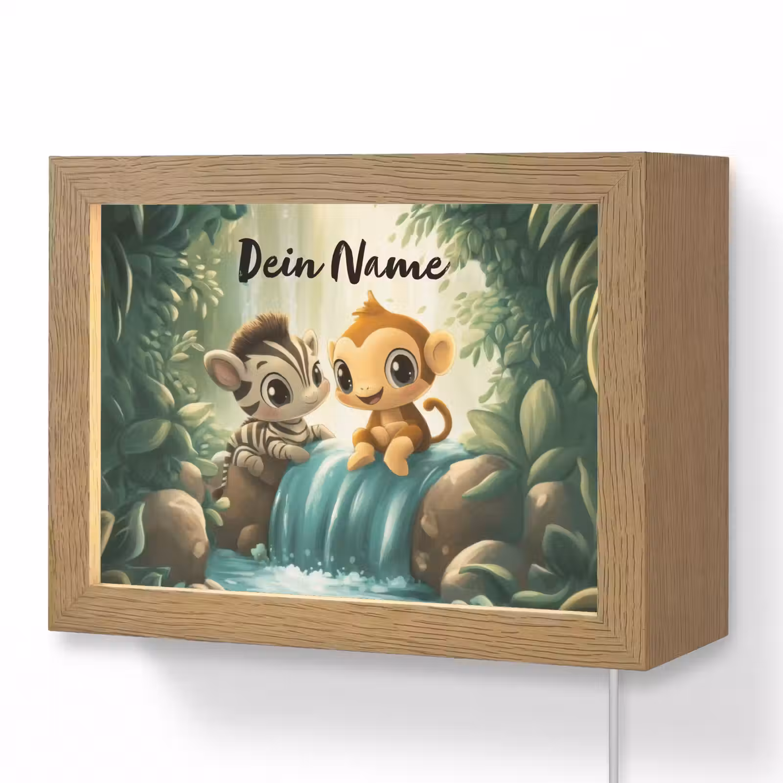 Lightbox - Wandlampe Kinderzimmer mit Namen - Zebra - Affe - Wasserfall - Felsen — 1