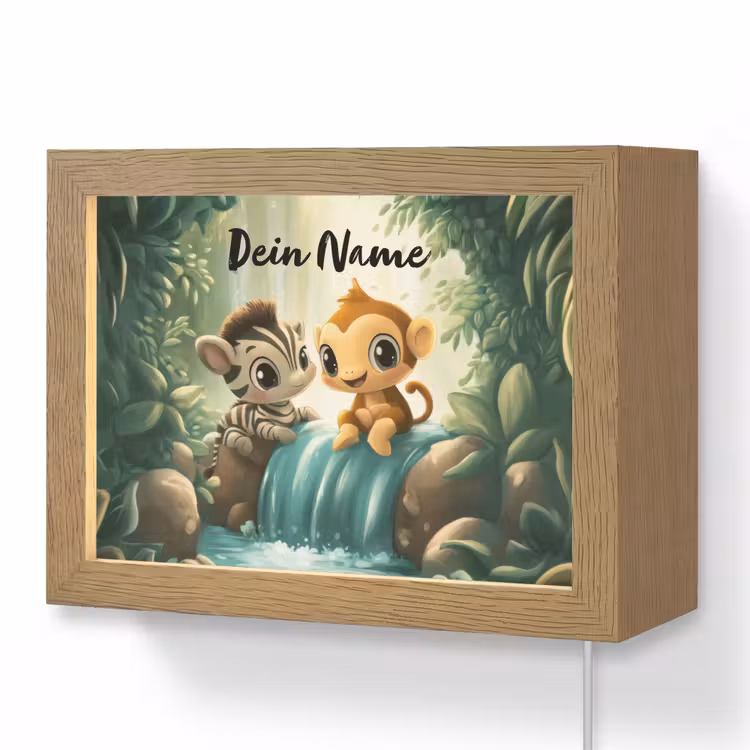 Lightbox - Wandlampe Kinderzimmer mit Namen - Zebra - Affe - Wasserfall - Felsen — 1