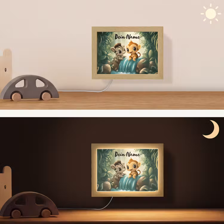 Lightbox - Wandlampe Kinderzimmer mit Namen - Zebra - Affe - Wasserfall - Felsen — 4