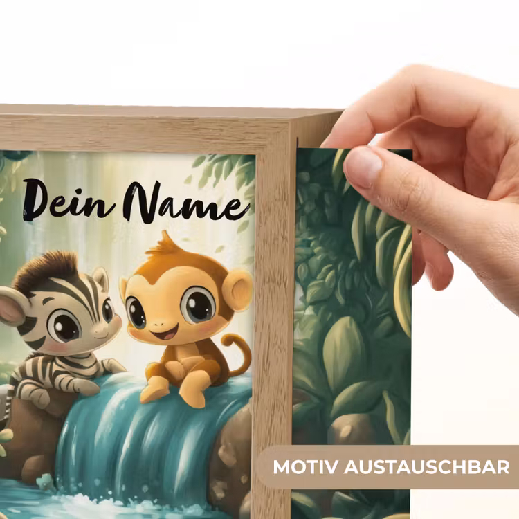 Lightbox - Wandlampe Kinderzimmer mit Namen - Zebra - Affe - Wasserfall - Felsen — 5