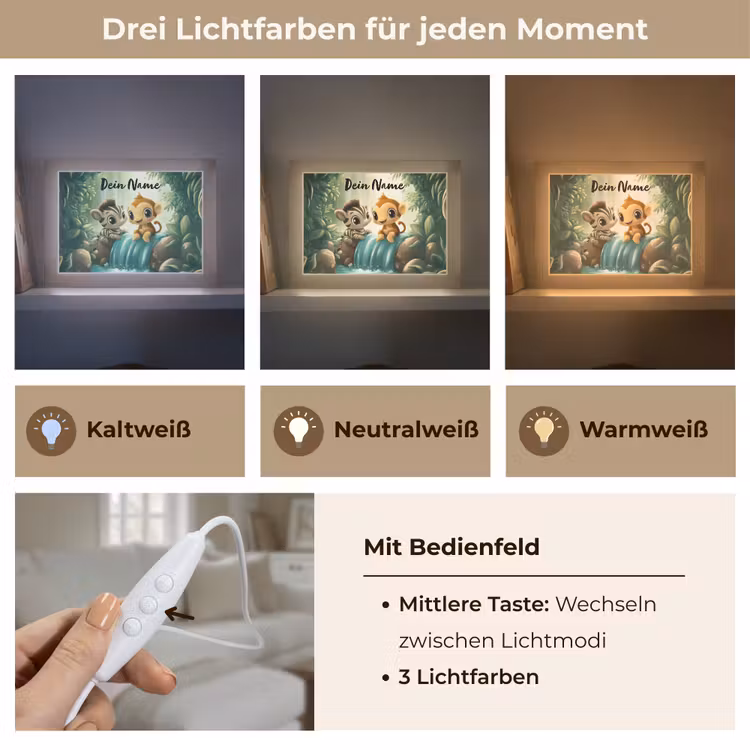 Lightbox - Wandlampe Kinderzimmer mit Namen - Zebra - Affe - Wasserfall - Felsen — 7