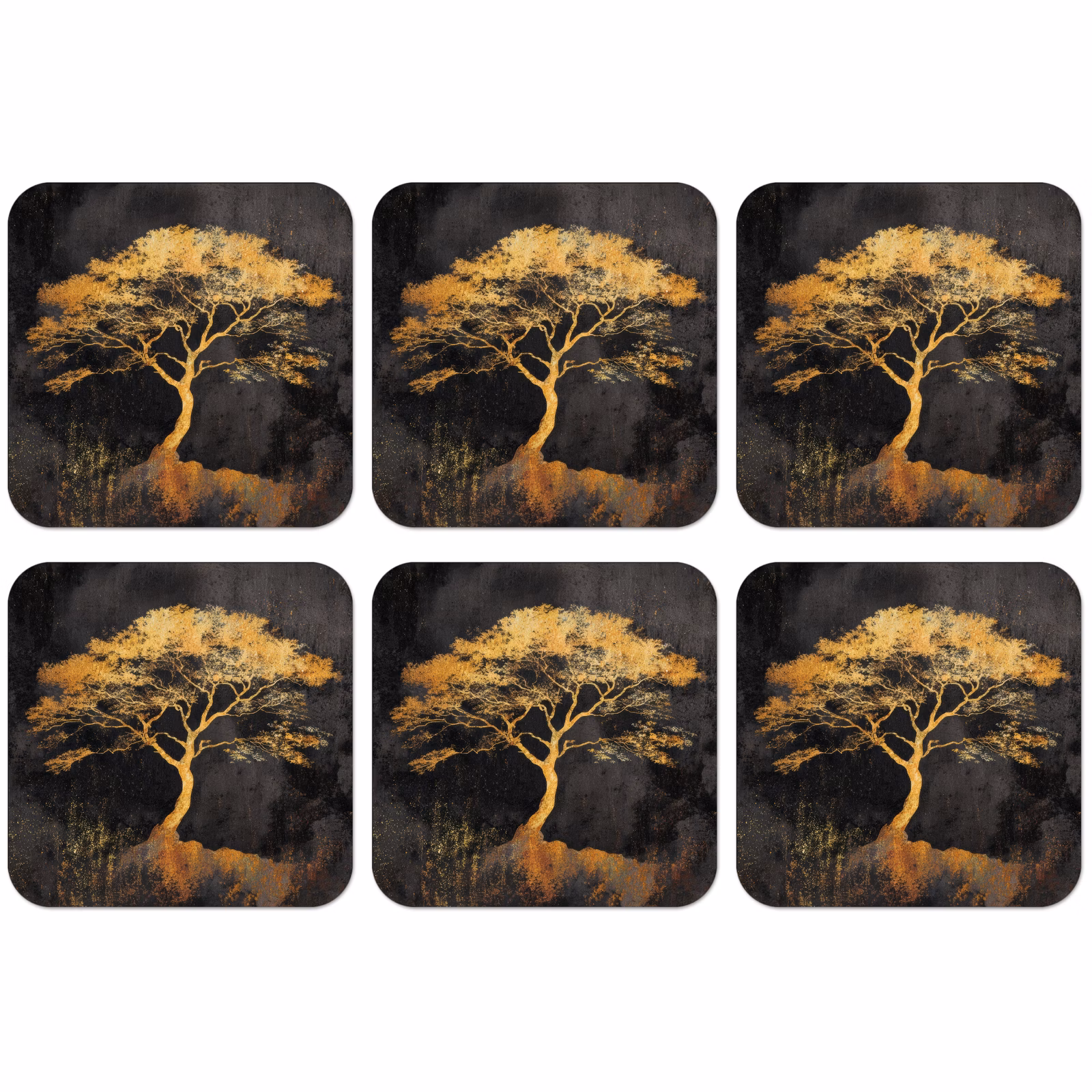 Untersetzer - Baum - Gemälde - Gold - Abstrakt — 1
