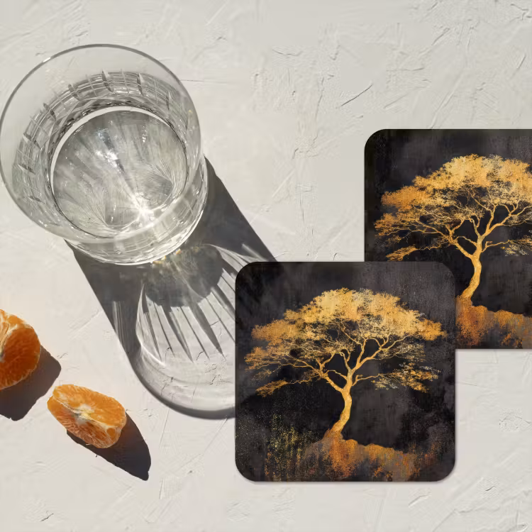 Untersetzer - Baum - Gemälde - Gold - Abstrakt — 2